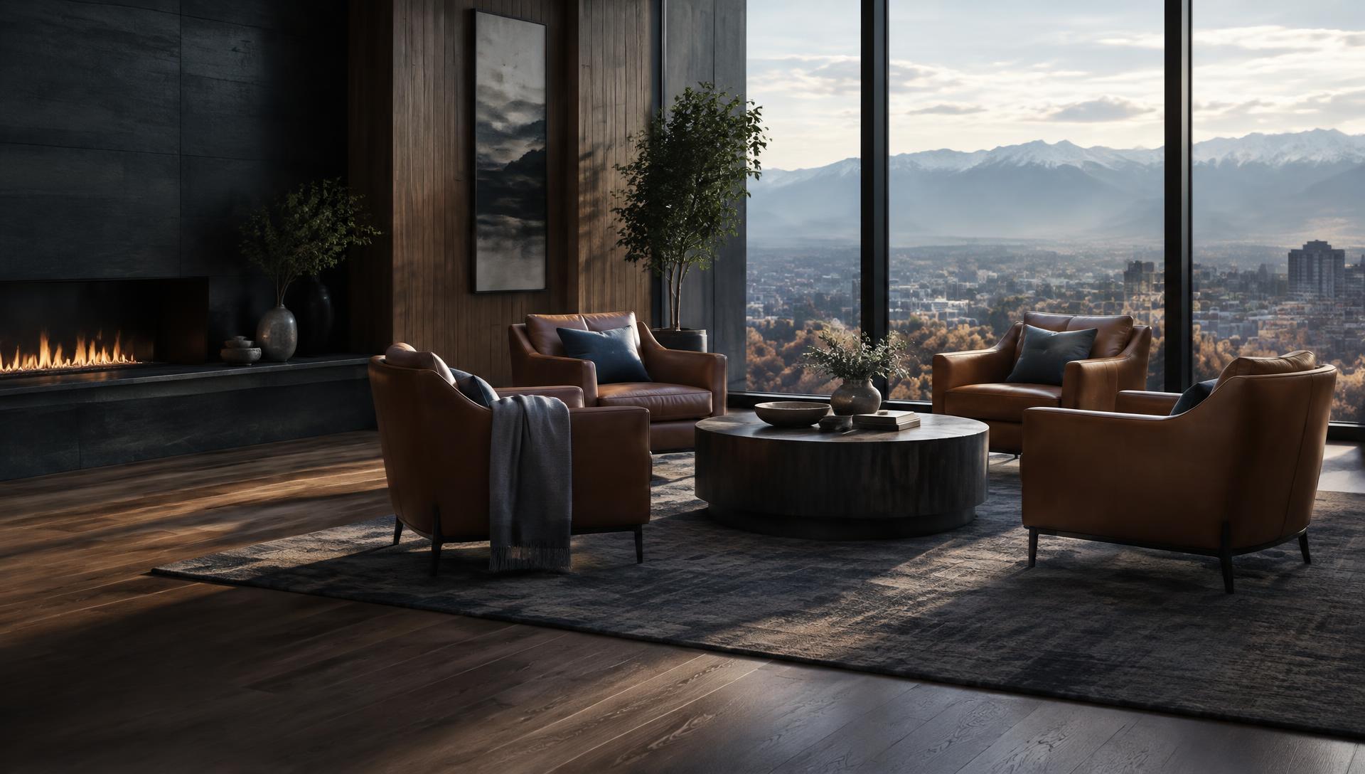 A quiet leadership retreat space overlooking Denver and the Rocky Mountains