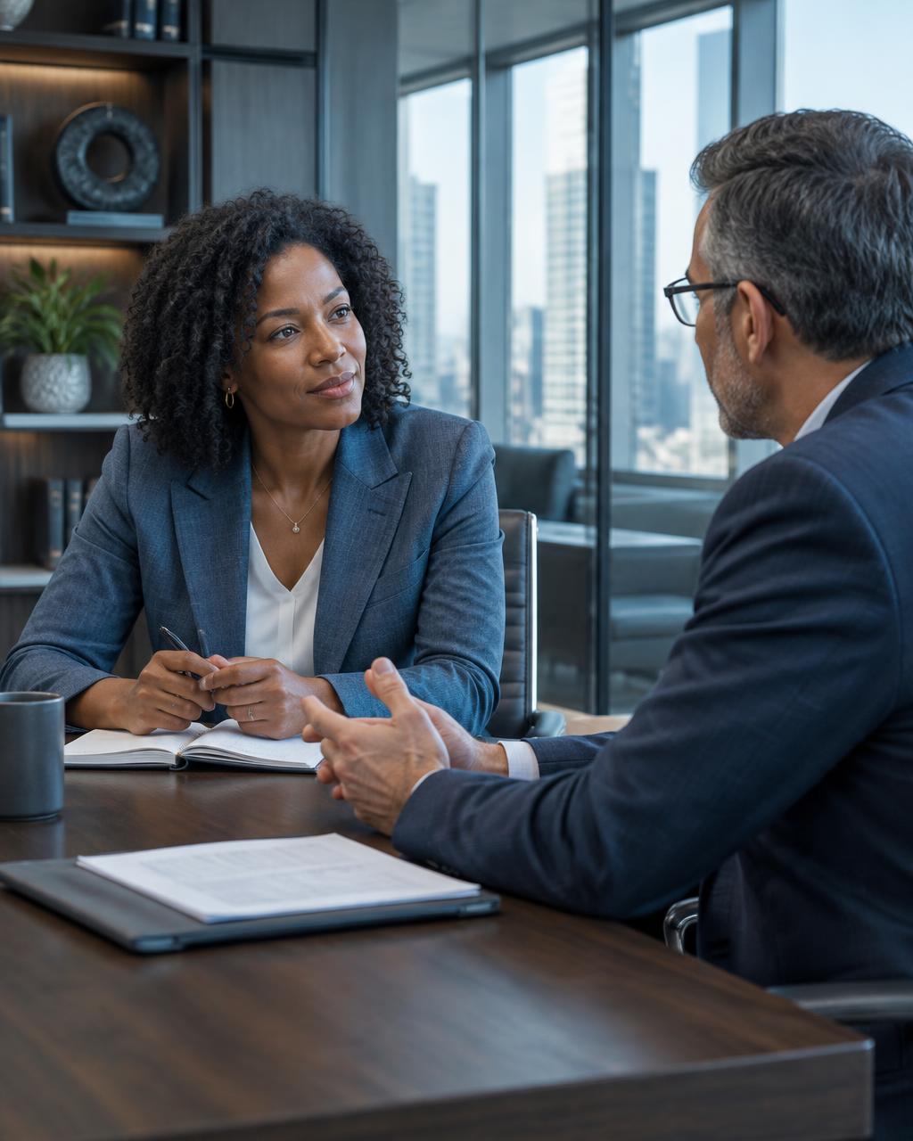 Two leaders in a one-on-one coaching conversation